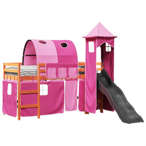 Letto a Soppalco con Torre Bambini Rosa 80x200cm Massello Pino 3309154