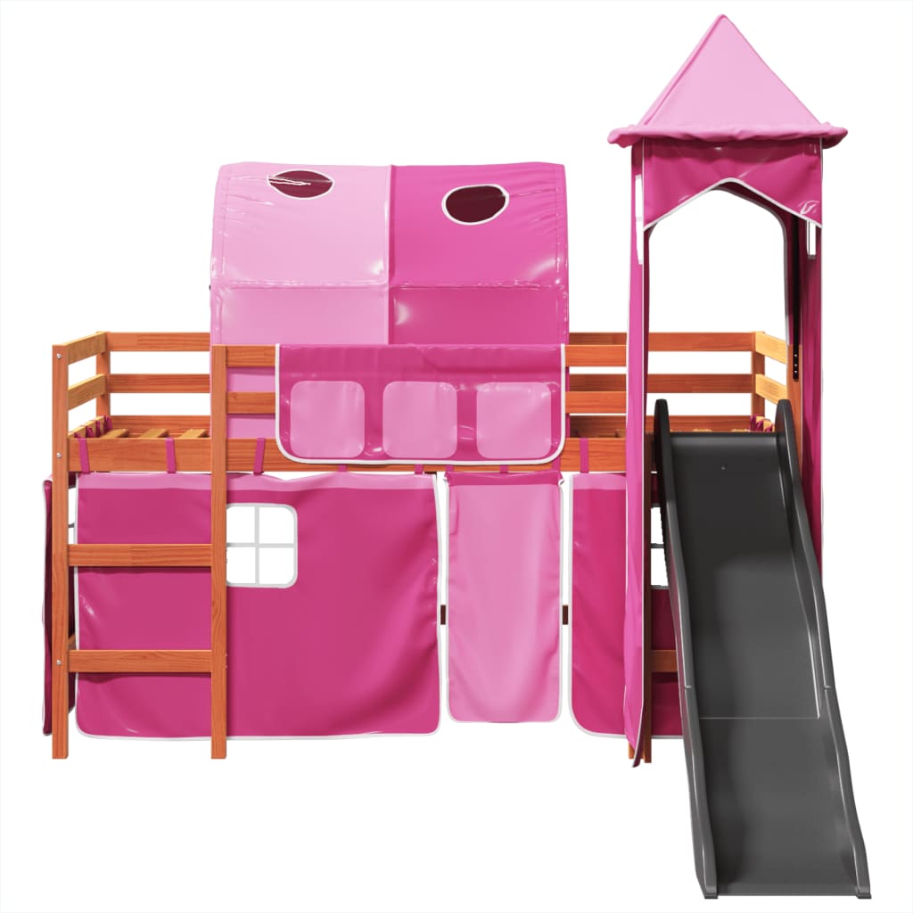 Letto a Soppalco con Torre Bambini Rosa 80x200cm Massello Pino 3309154