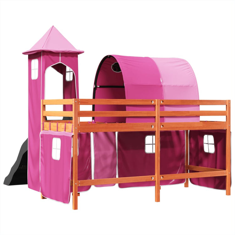 Letto a Soppalco con Torre Bambini Rosa 80x200cm Massello Pino 3309154