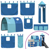 Letto a Soppalco con Torre Bambini Blu 90x200cm Massello Pino 3309156