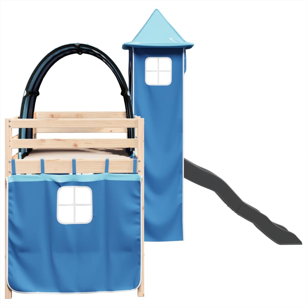 Letto a Soppalco con Torre Bambini Blu 90x200cm Massello Pino 3309156