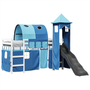 Letto a Soppalco con Torre Bambini Blu 90x200cm Massello Pino 3309159