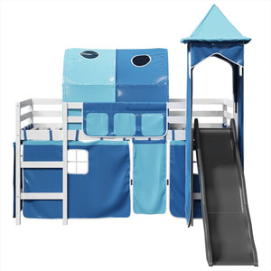 Letto a Soppalco con Torre Bambini Blu 90x200cm Massello Pino 3309159