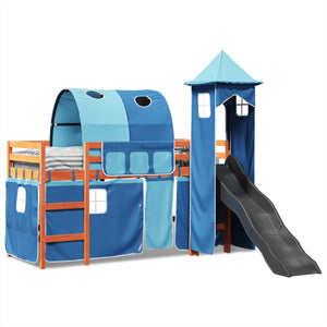 Letto a Soppalco con Torre Bambini Blu 90x200cm Massello Pino 3309162