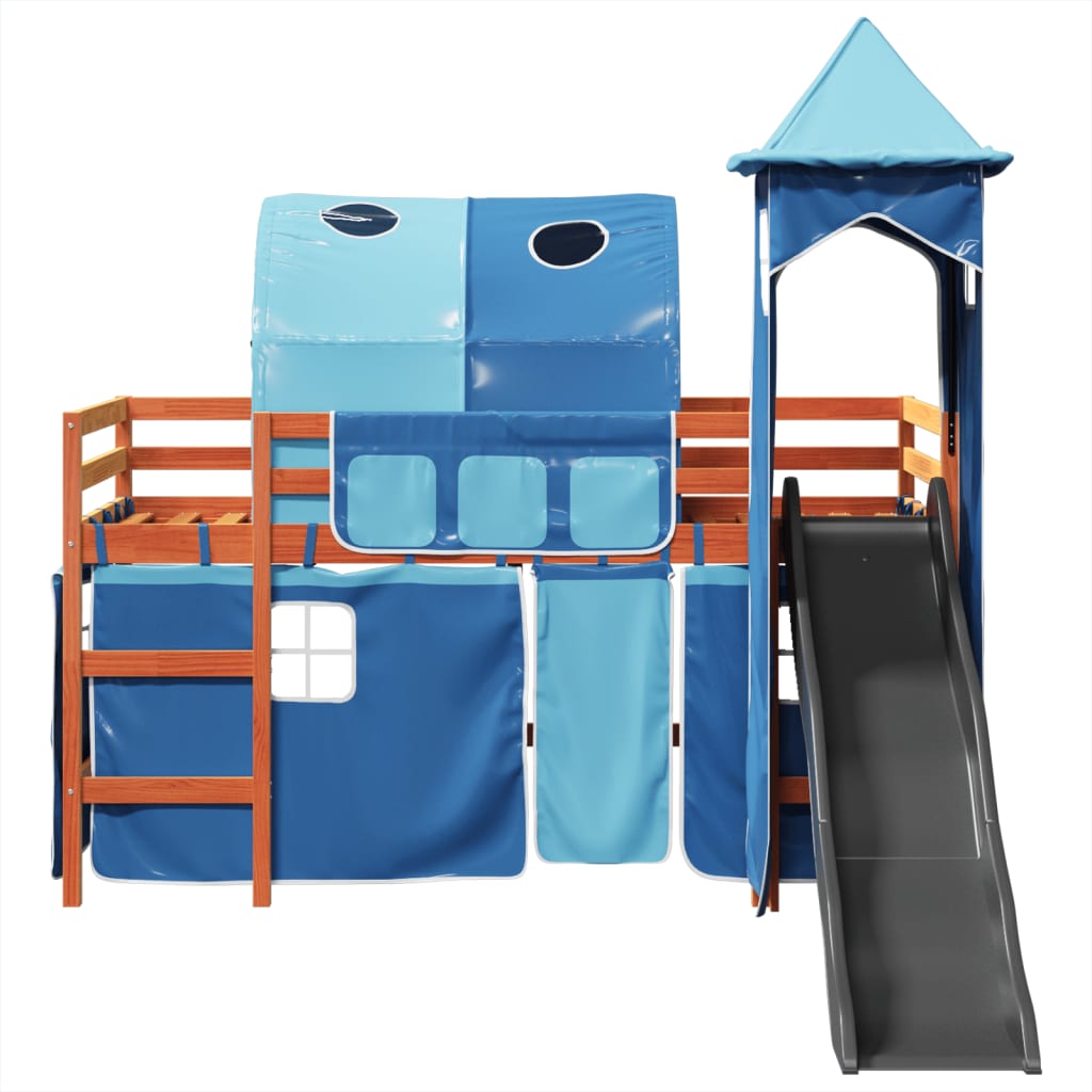 Letto a Soppalco con Torre Bambini Blu 90x200cm Massello Pino 3309162