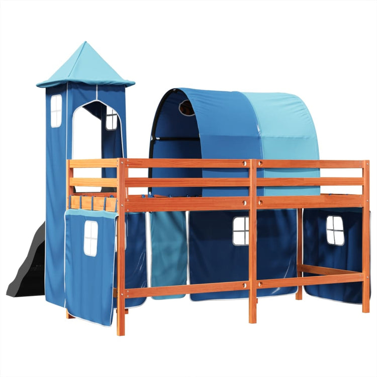 Letto a Soppalco con Torre Bambini Blu 90x200cm Massello Pino 3309162