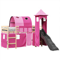 Letto a Soppalco con Torre Bambini Rosa 90x190cm Massello Pino 3309166