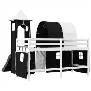 Letto a Soppalco con Torre Bambini Bianco e Nero 90x190cm Pino 3309167