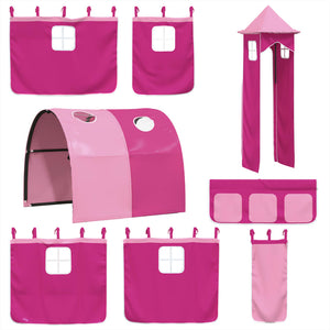 Letto a Soppalco con Torre Bambini Rosa 90x190cm Massello Pino 3309169