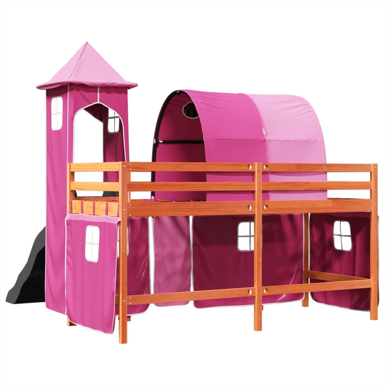 Letto a Soppalco con Torre Bambini Rosa 90x190cm Massello Pino 3309172