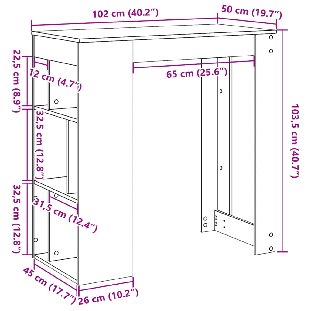 Tavolo Bar con Rastrelliera Sonoma 102x50x103,5 cm Multistrato 854357