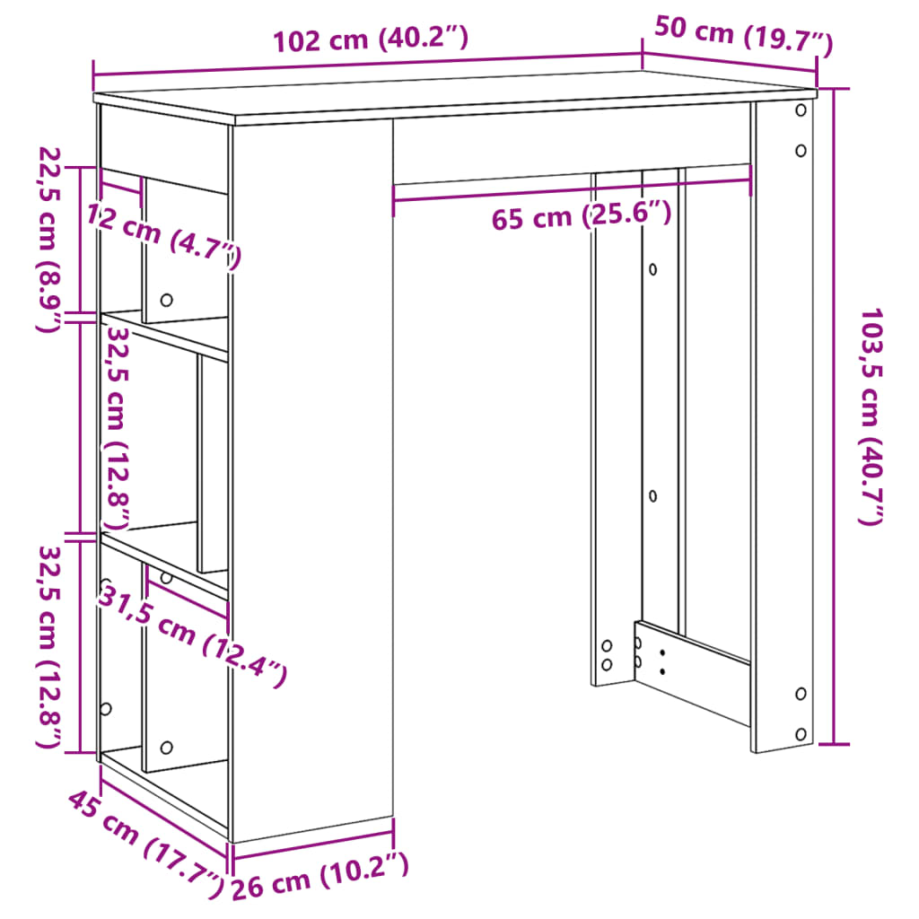 Tavolo Bar con Rastrelliera Rovere 102x50x103,5 cm Multistrato 854363