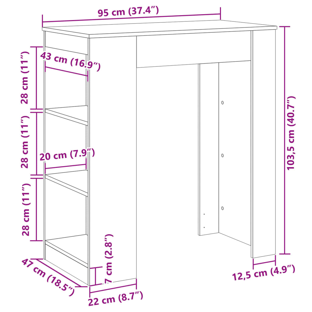 Tavolo Bar con Rastrelliera Nero 95x47x103,5 cm Multistrato 854383