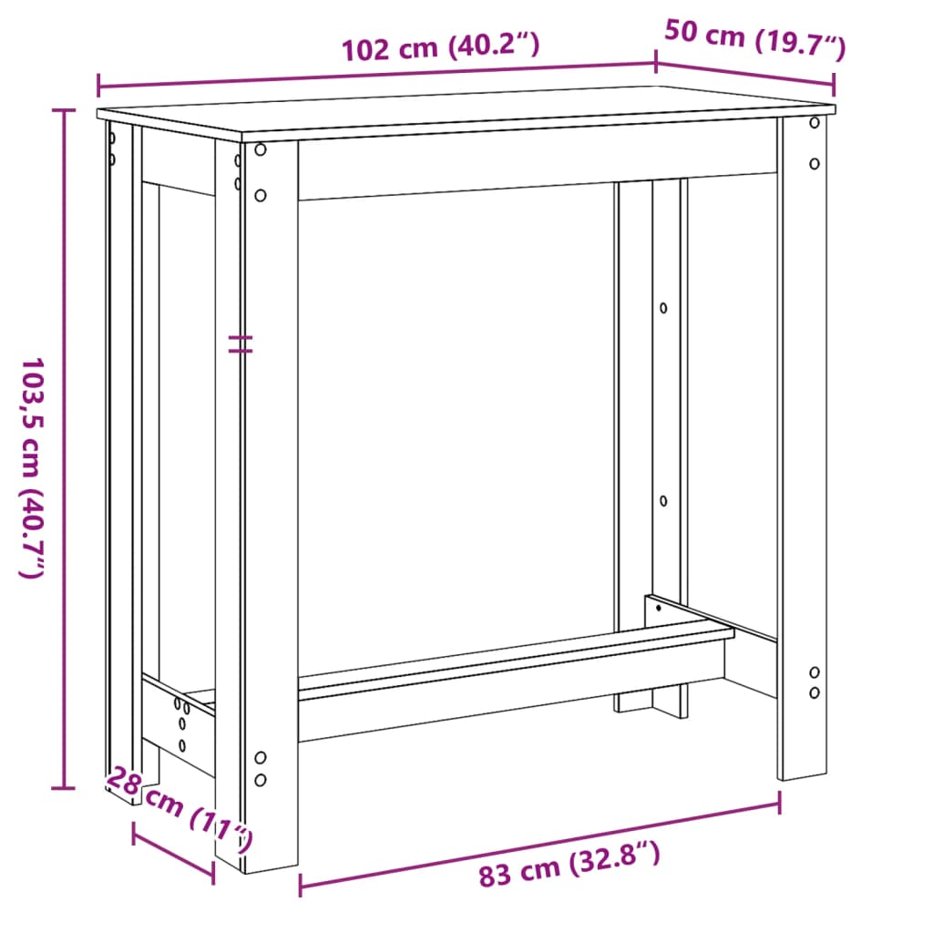 Tavolo da Bar Bianco 102x50x103,5 cm in Legno Multistrato 854409