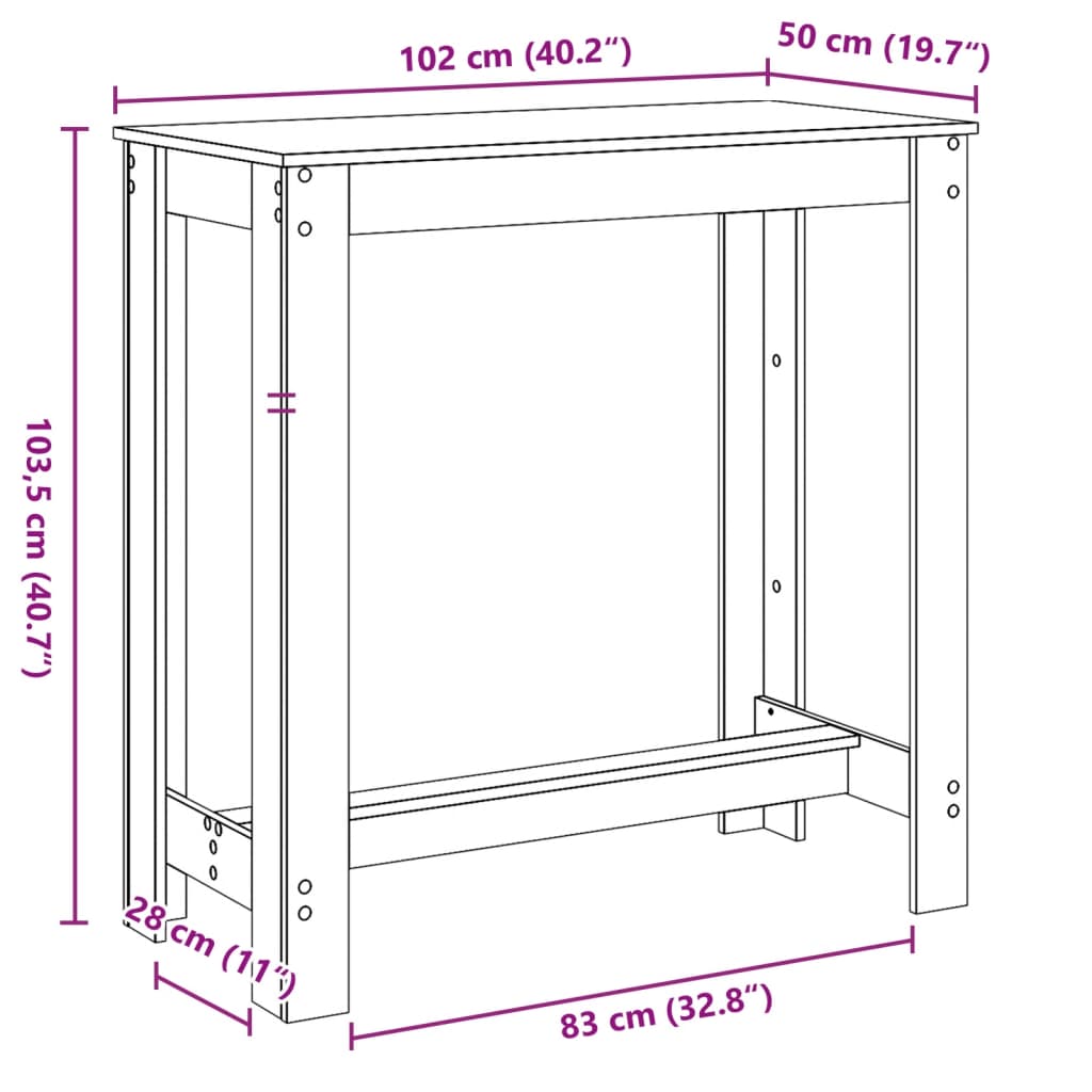 Tavolo da Bar Nero 102x50x103,5 cm in Legno Multistrato 854410