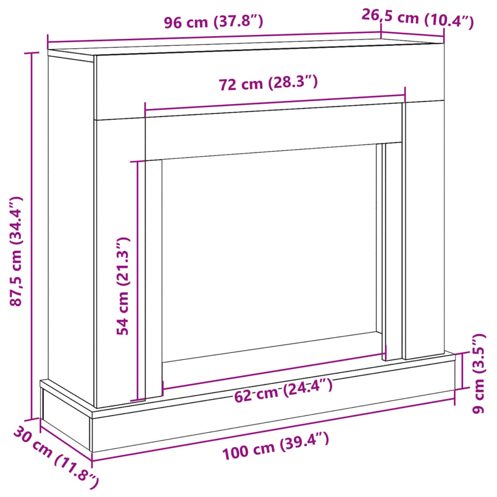 Cornice per Camino Grigio Cemento 100x30x87,5 cm in Truciolato 854565