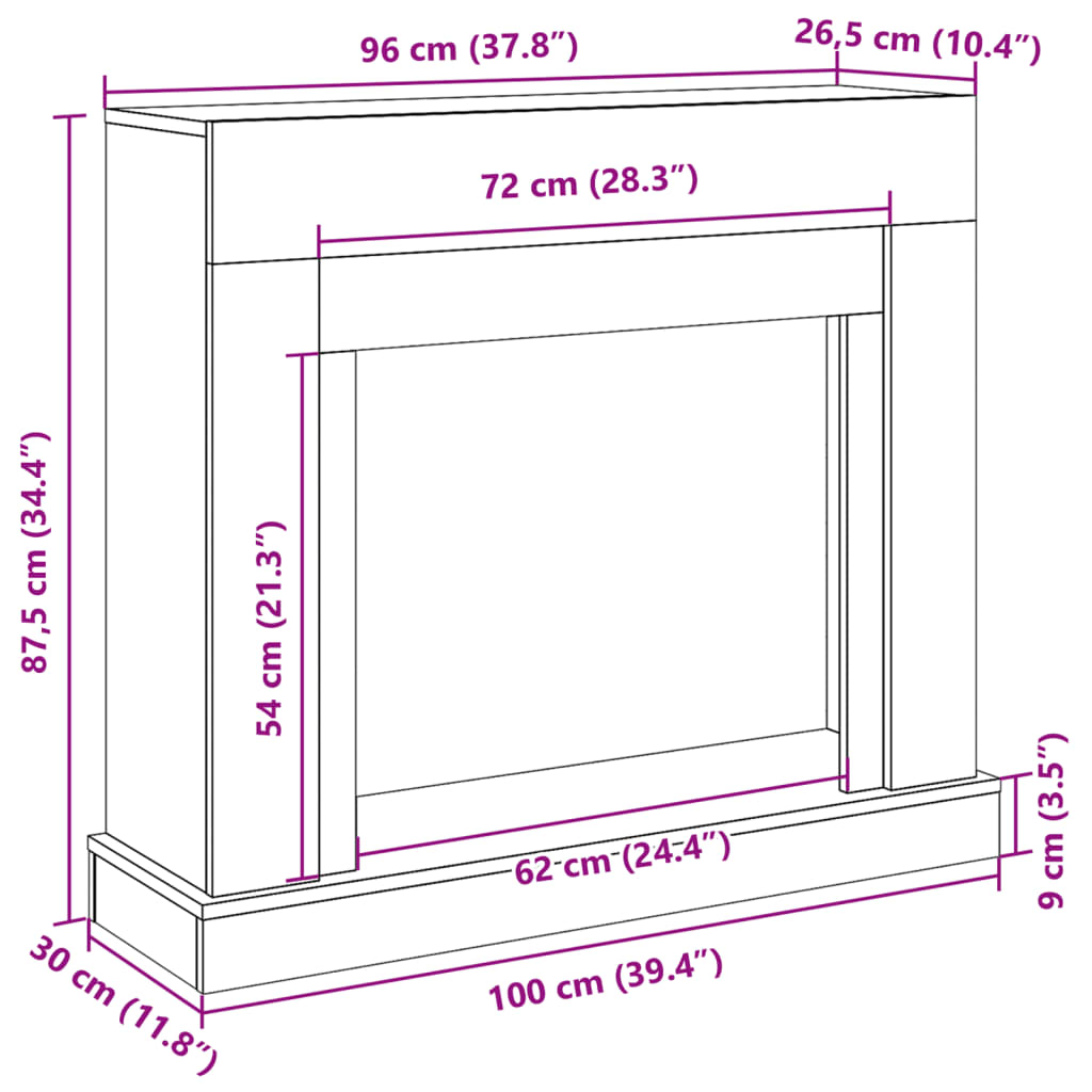 Cornice per Camino Rovere Marrone 100x30x87,5 cm in Truciolato 854568