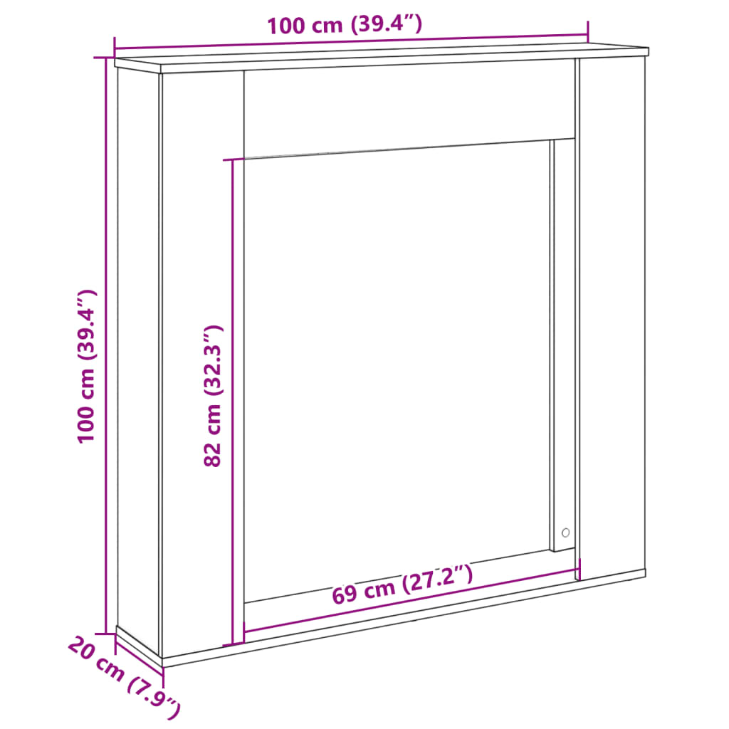 Cornice per Camino Legno Antico 100x20x100 cm in Truciolato 854578