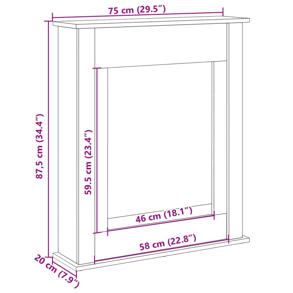 Cornice per Camino Grigio Cemento 75x20x87,5 cm in Truciolato 854583