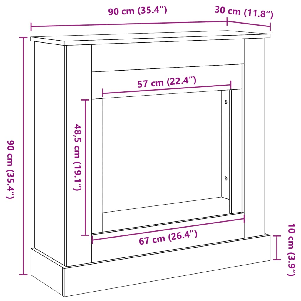 Cornice per Camino Bianca 90x30x90 cm in Truciolato 854589