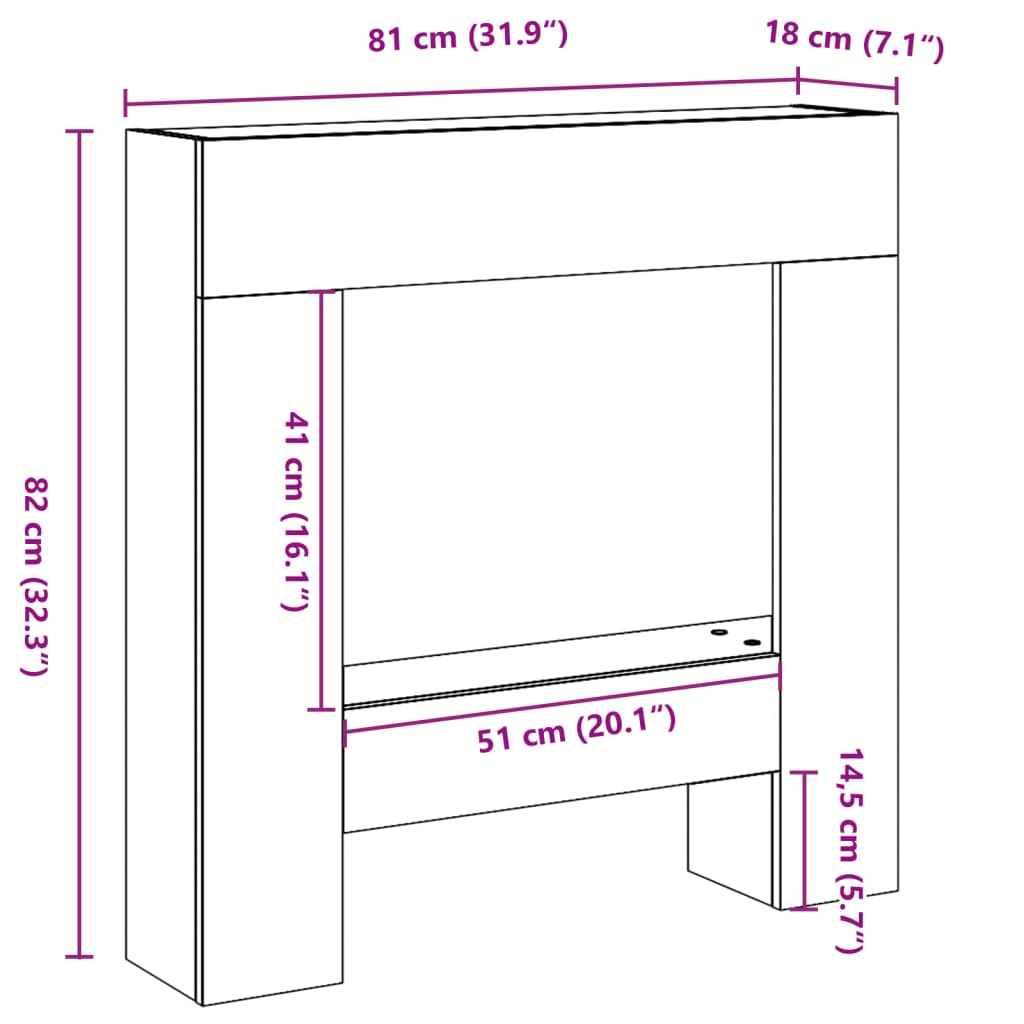 Cornice per Camino Nera 81x18x82 cm in Truciolato 854599