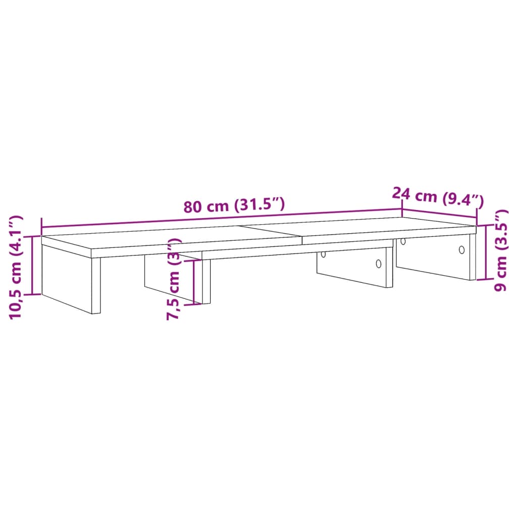 Supporto Monitor Regolabile Rovere 80x24x10,5 cm in Truciolato 854638