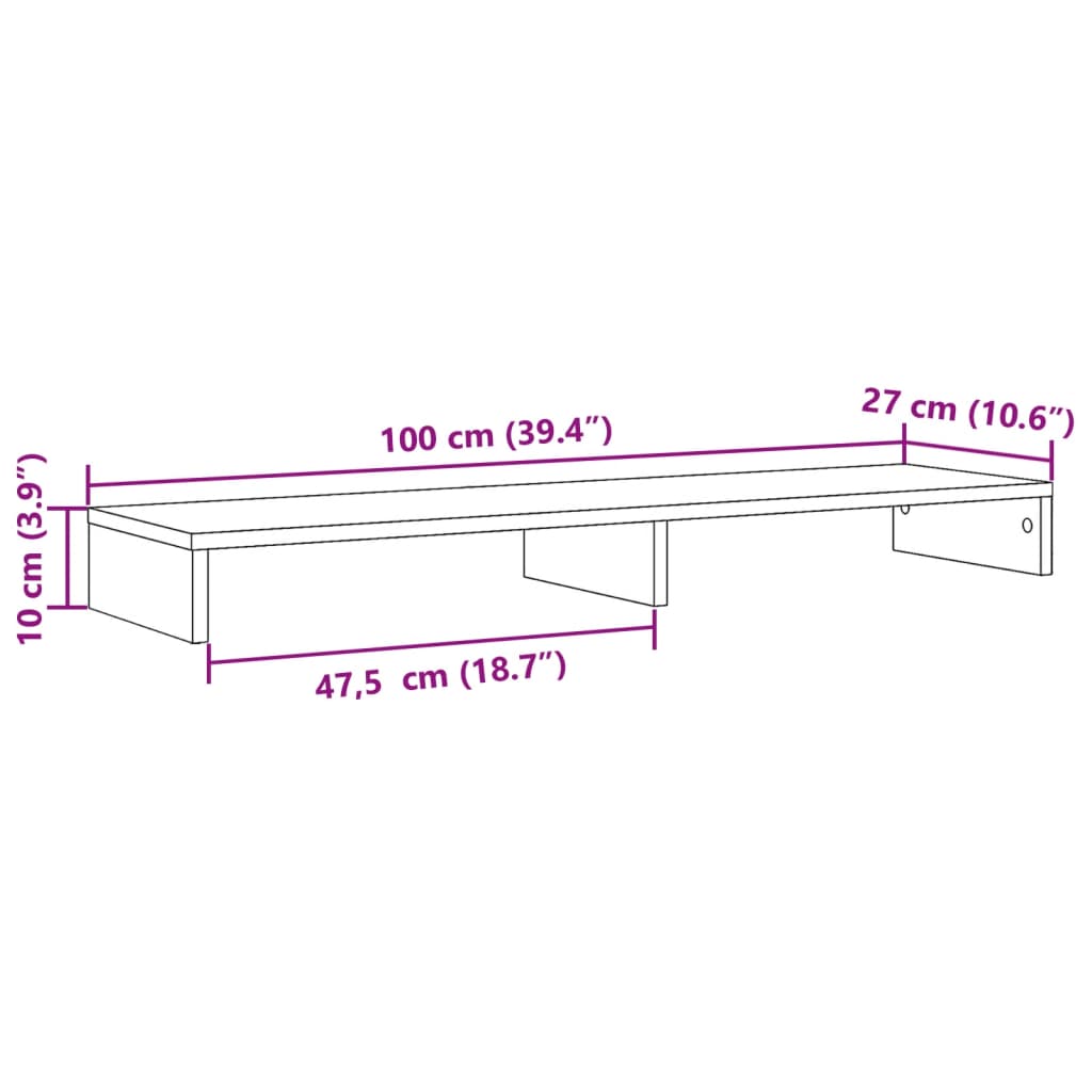 Supporto per Monitor Nero 100x27x10cm in Legno Massello di Pino 854653