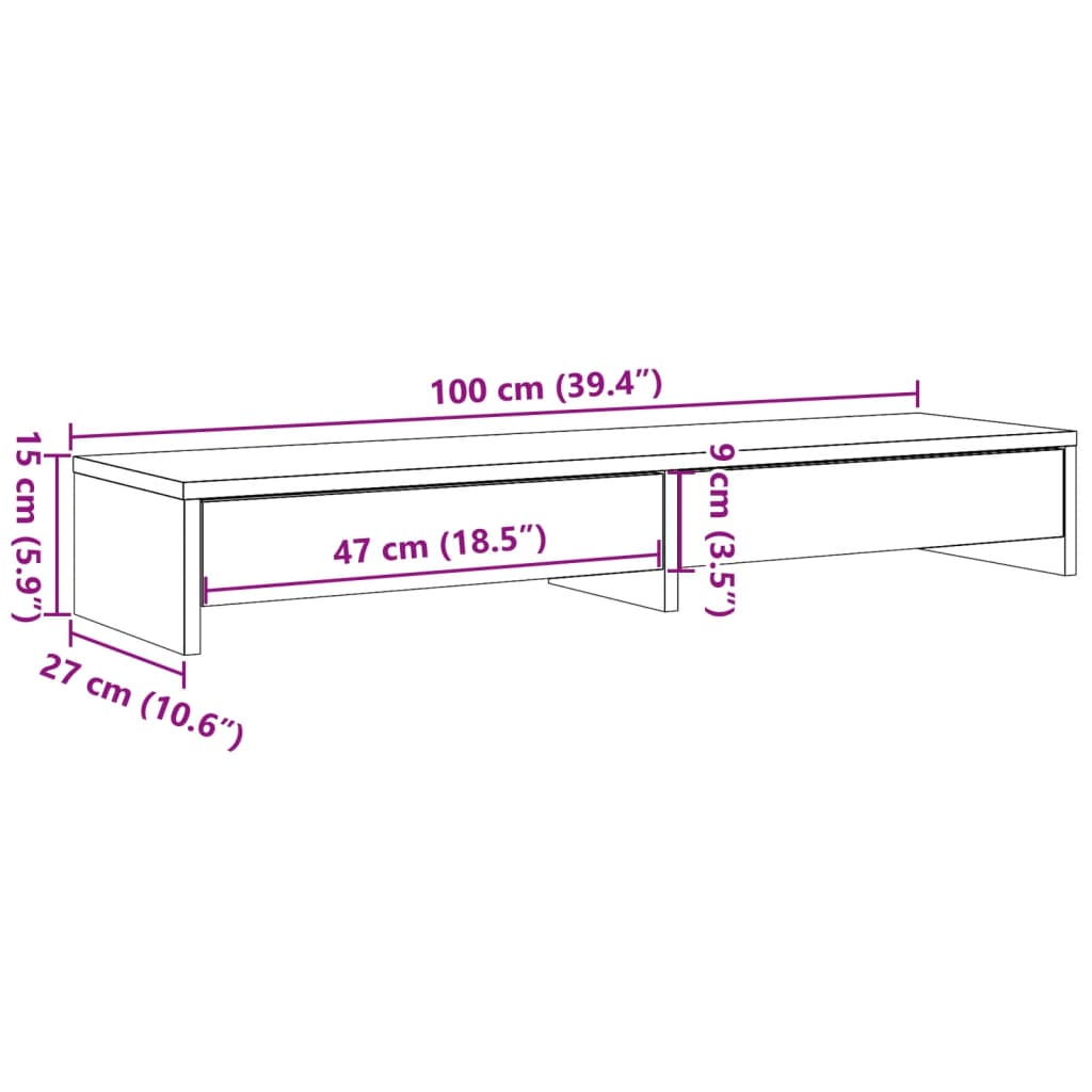 Supporto Monitor con Cassetti Grigio 100x27x15 cm in Truciolato 854673