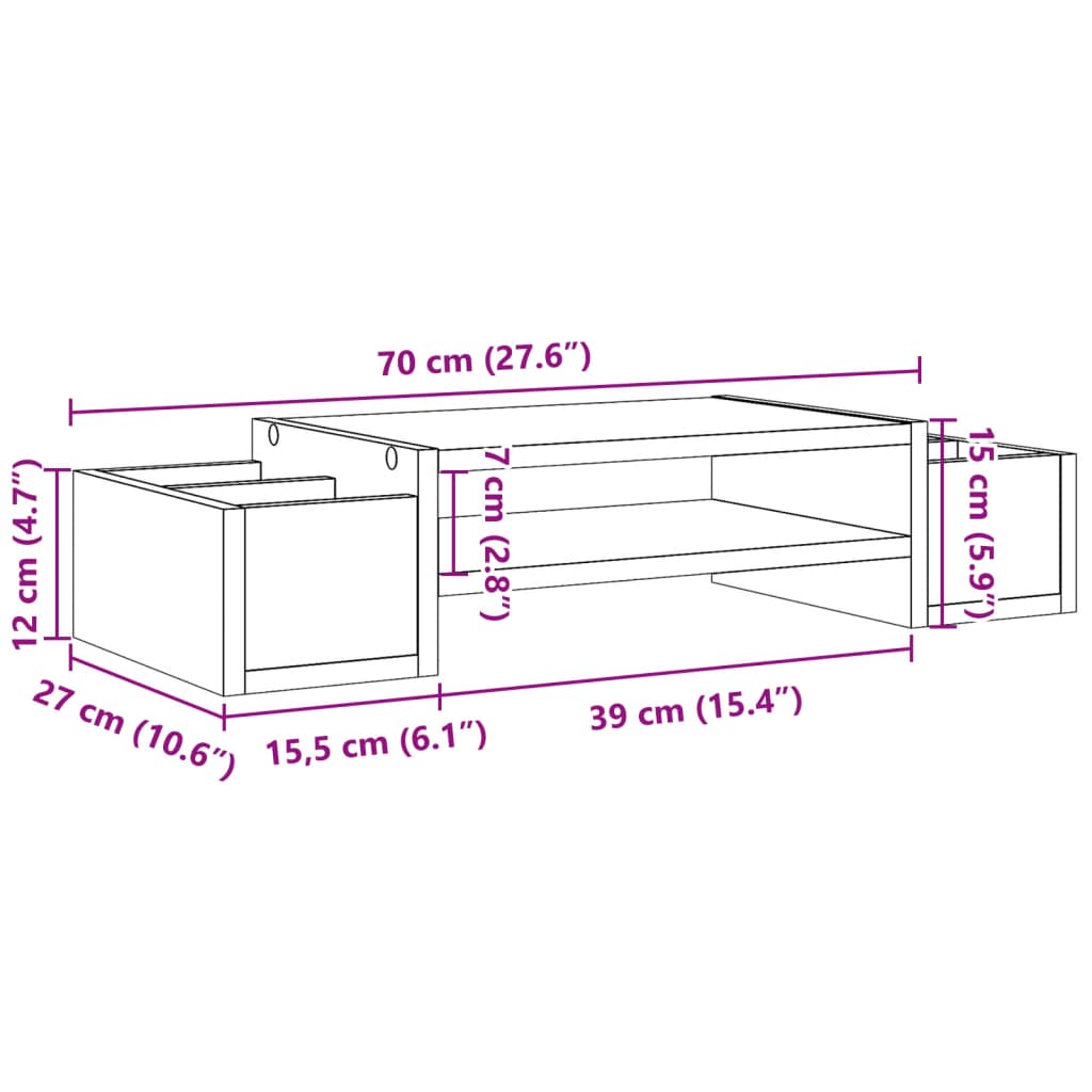 Supporto Monitor con Contenitore Grigio 70x27x15 cm Truciolato 854682