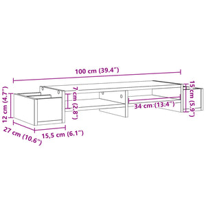 Supporto Monitor con Cassetti Grigio 100x27x15 cm in Truciolato 854691