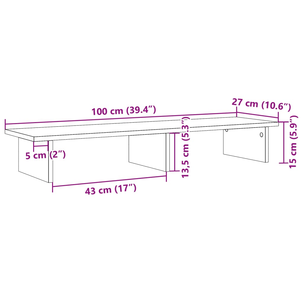 Supporto per Monitor Nero 100x27x15cm in Legno Massello di Pino 854707