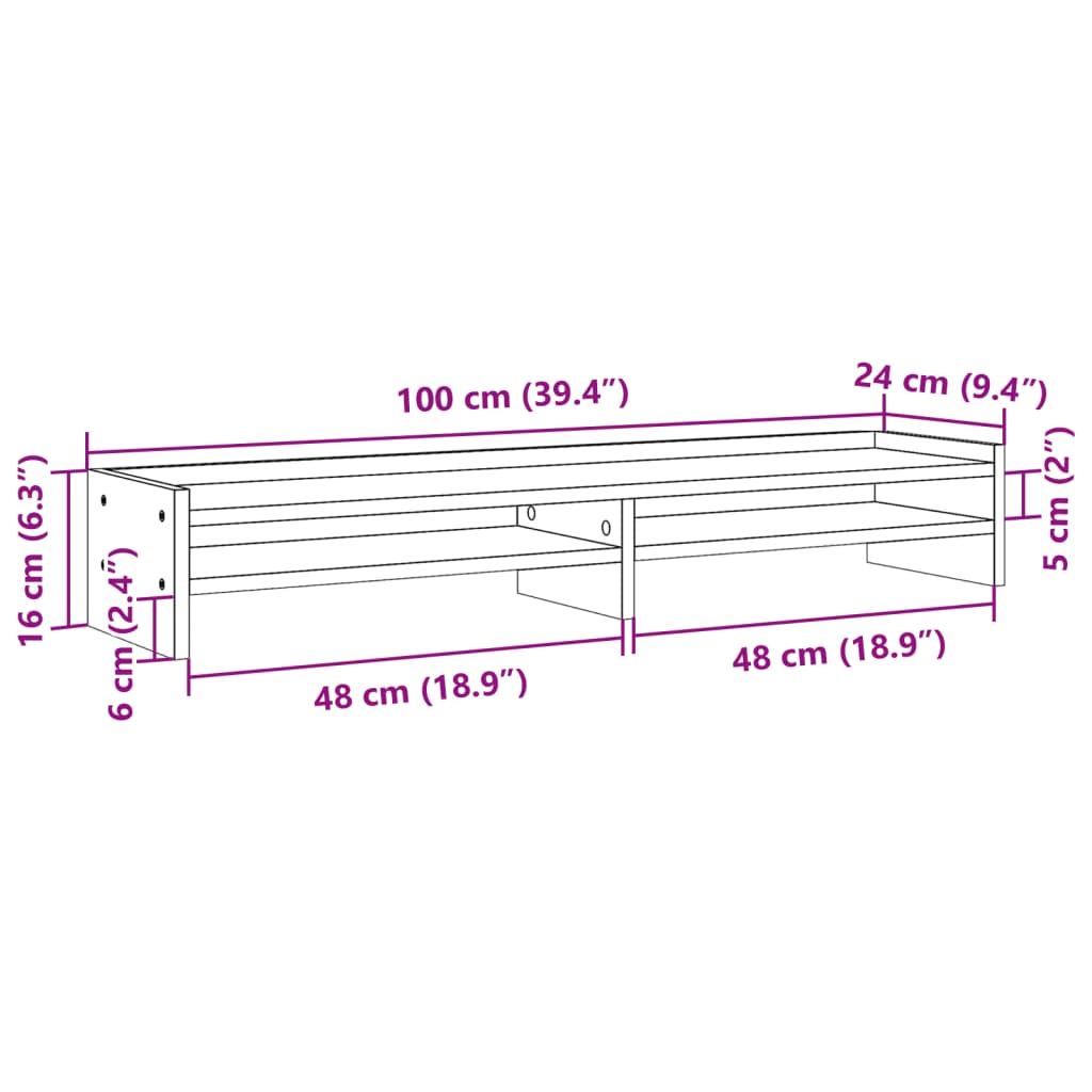 Supporto Monitor Rovere Artigianale 100x24x16 cm Multistrato 854732