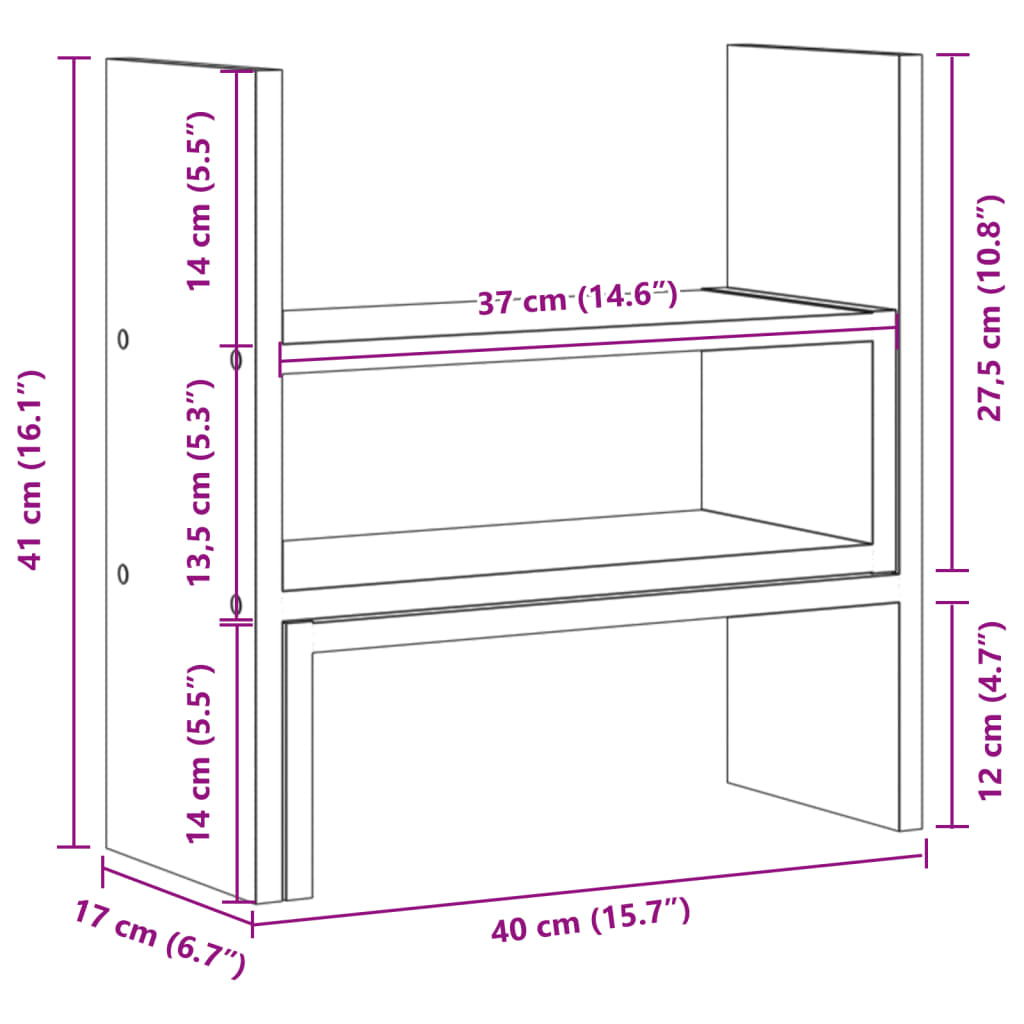 Organizer Scrivania Regolabile Nero 40x17x41 cm in Truciolato 854761