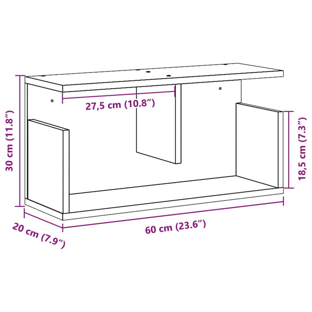 Mobile a Parete 60x20x30 cm Grigio Cemento in Truciolato 854826