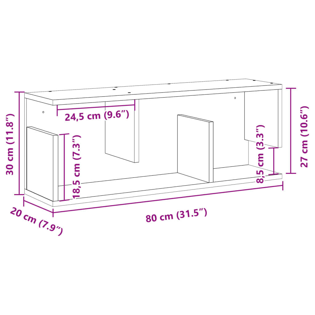 Mobile a Parete 80x20x30 cm Nero in Legno Multistrato 854833