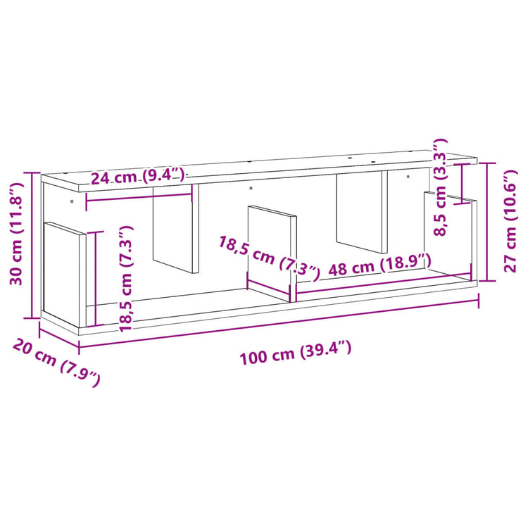 Mobile a Parete 100x20x30 cm Rovere Fumo in Legno Multistrato 854845