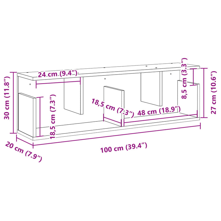 Mobile a Parete 100x20x30 cm Artigianale in Legno Multistrato 854849