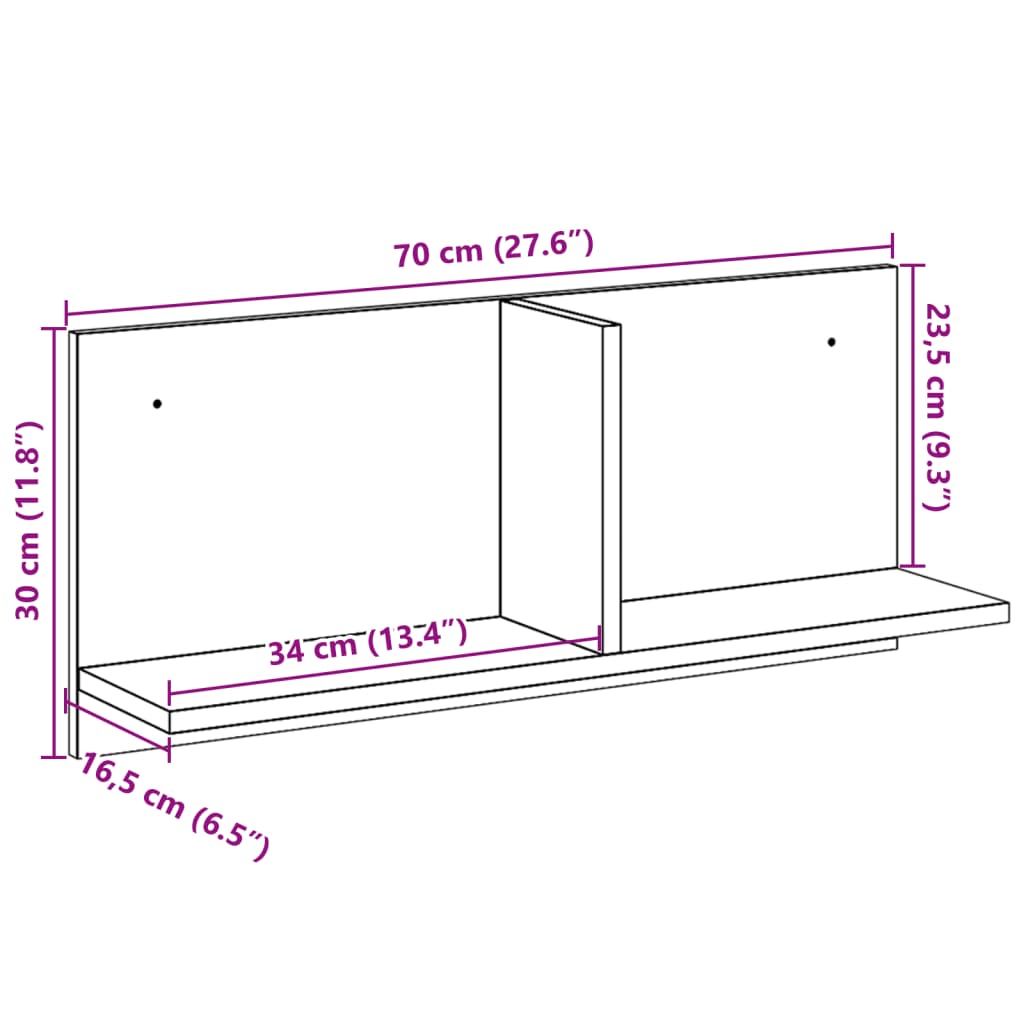 Mobile a Parete 70x16,5x30 cm Bianco in Legno Multistrato 854850