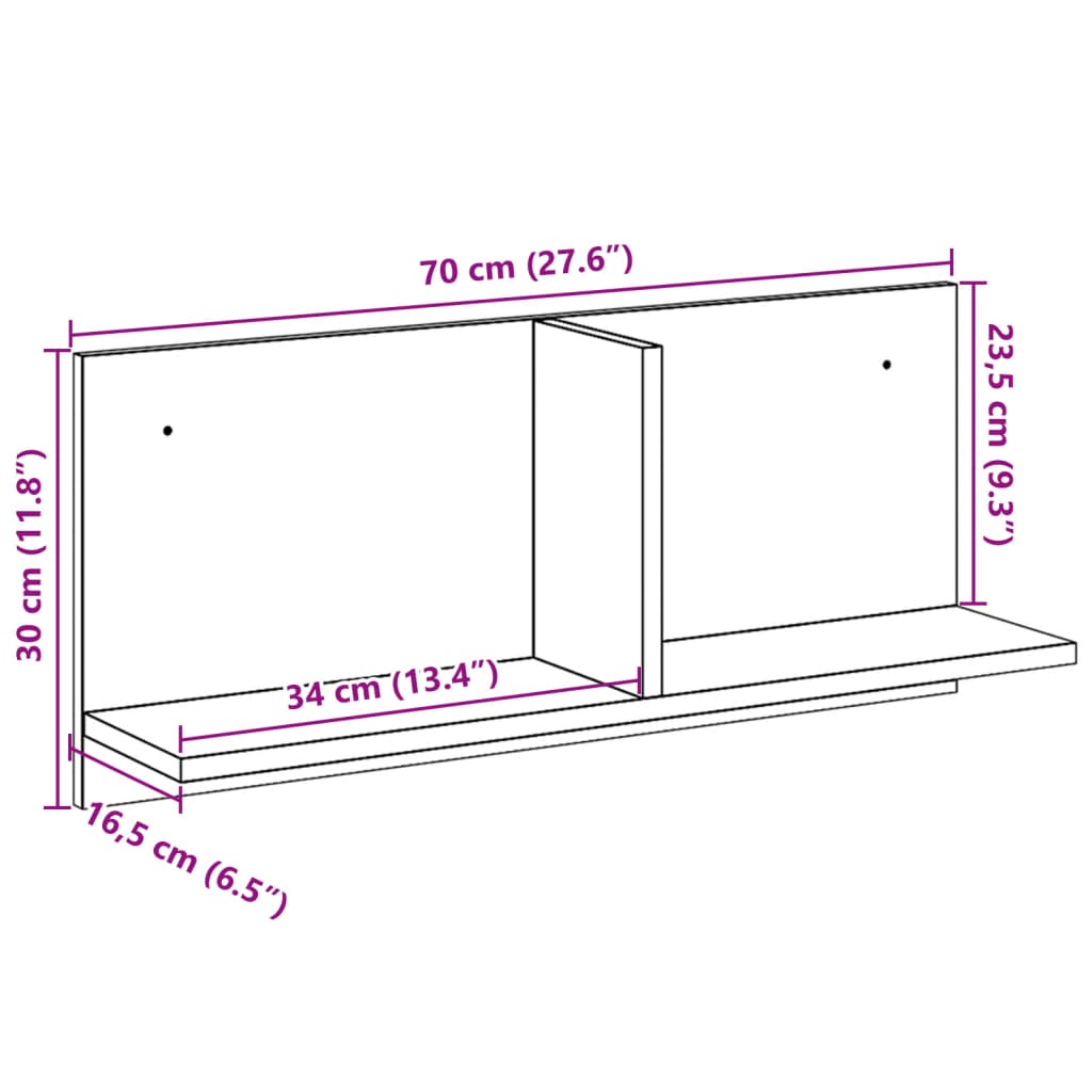 Mobile a Parete 70x16,5x30 cm Grigio Cemento Legno Multistrato 854853