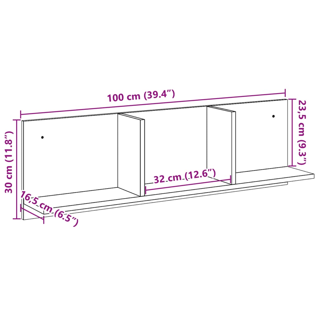 Mobile a Parete 100x16,5x30 cm Nero in Truciolato 854860