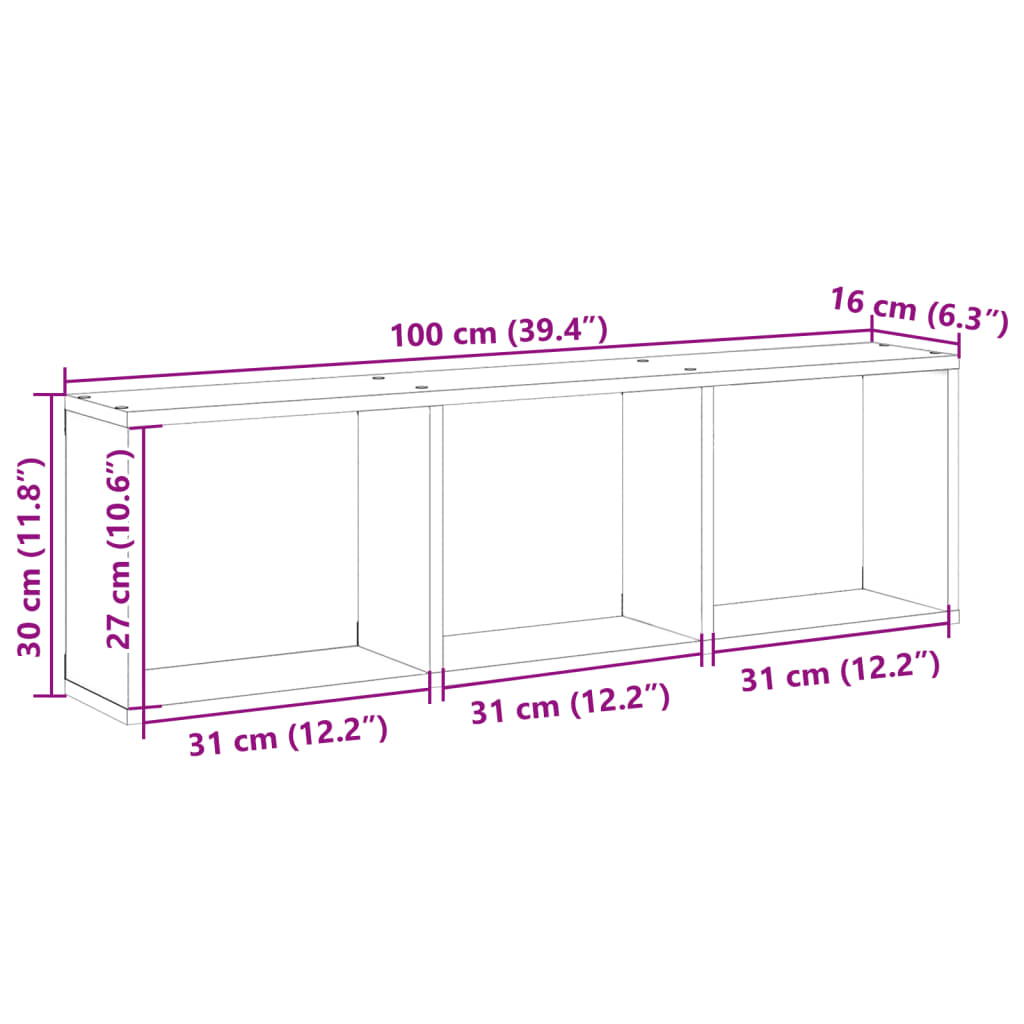 Mobile a Parete 100x16x30 cm Nero in Legno Multistrato 854869