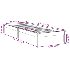 Letto Extra Lungo senza Materasso 80x200 cm in Legno di Pino 852401