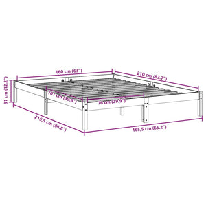 Letto Extra Lungo senza Materasso 160x210 cm in Legno di Pino 852409