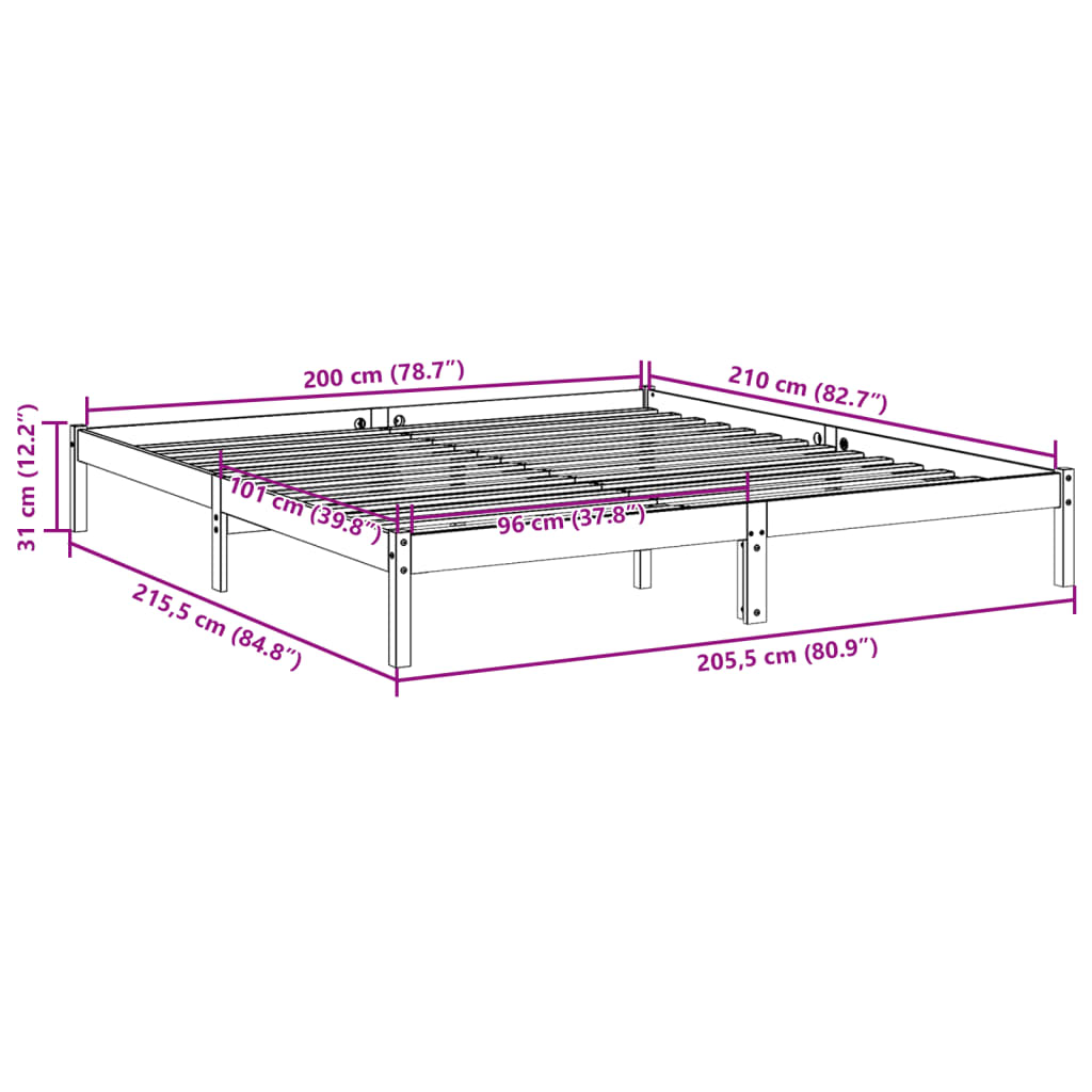 Letto Extra Lungo senza Materasso 200x210 cm in Legno di Pino 852412