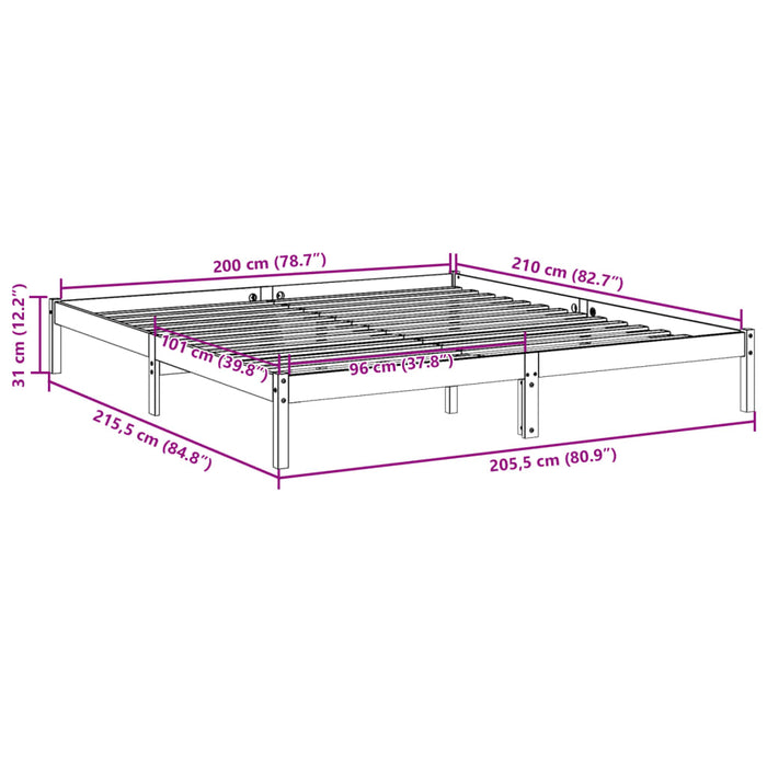 Letto Extra Lungo senza Materasso 200x210 cm in Legno di Pino 852412