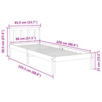 Letto Extra Lungo senza Materasso Bianco 80x220 cm in Pino 852443