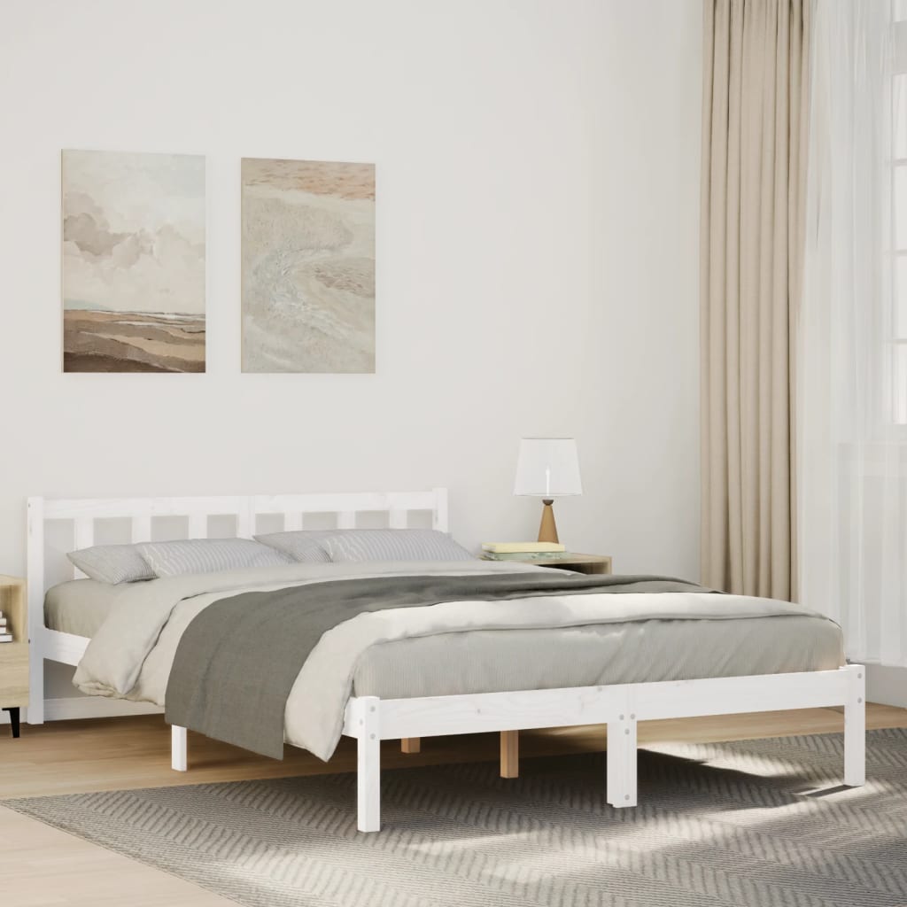 Letto Extra Lungo senza Materasso Bianco 140x220 cm in Pino 852449