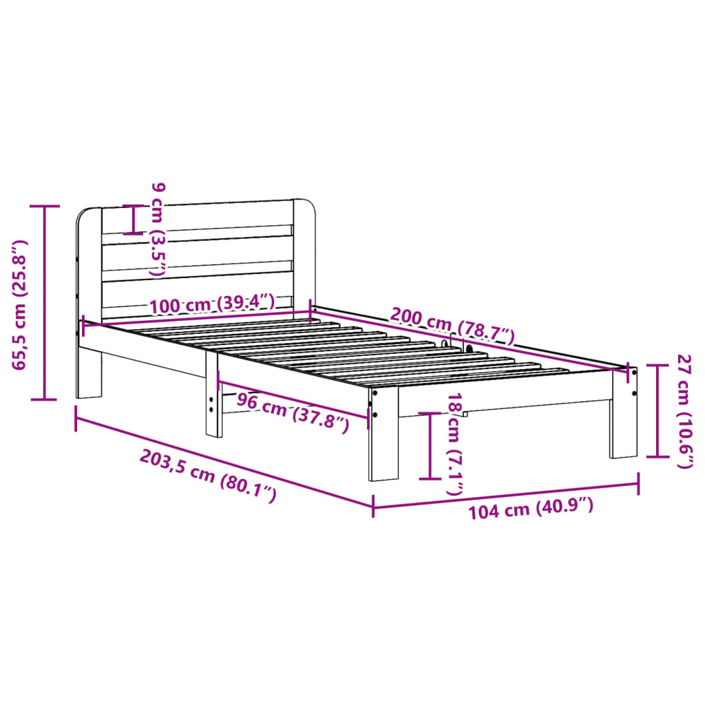 Giroletto senza Materasso 100x200 cm in Legno Massello di Pino 855543