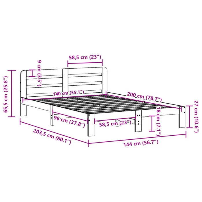 Letto senza Materasso 140x200 cm in Legno Massello di Pino 855549