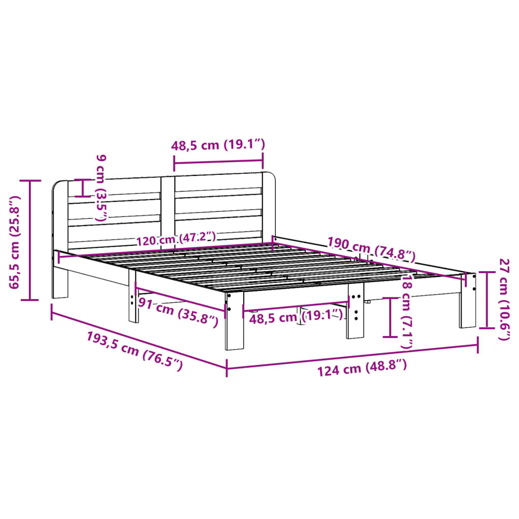 Letto senza Materasso 120x190 cm in Legno Massello di Pino 855570